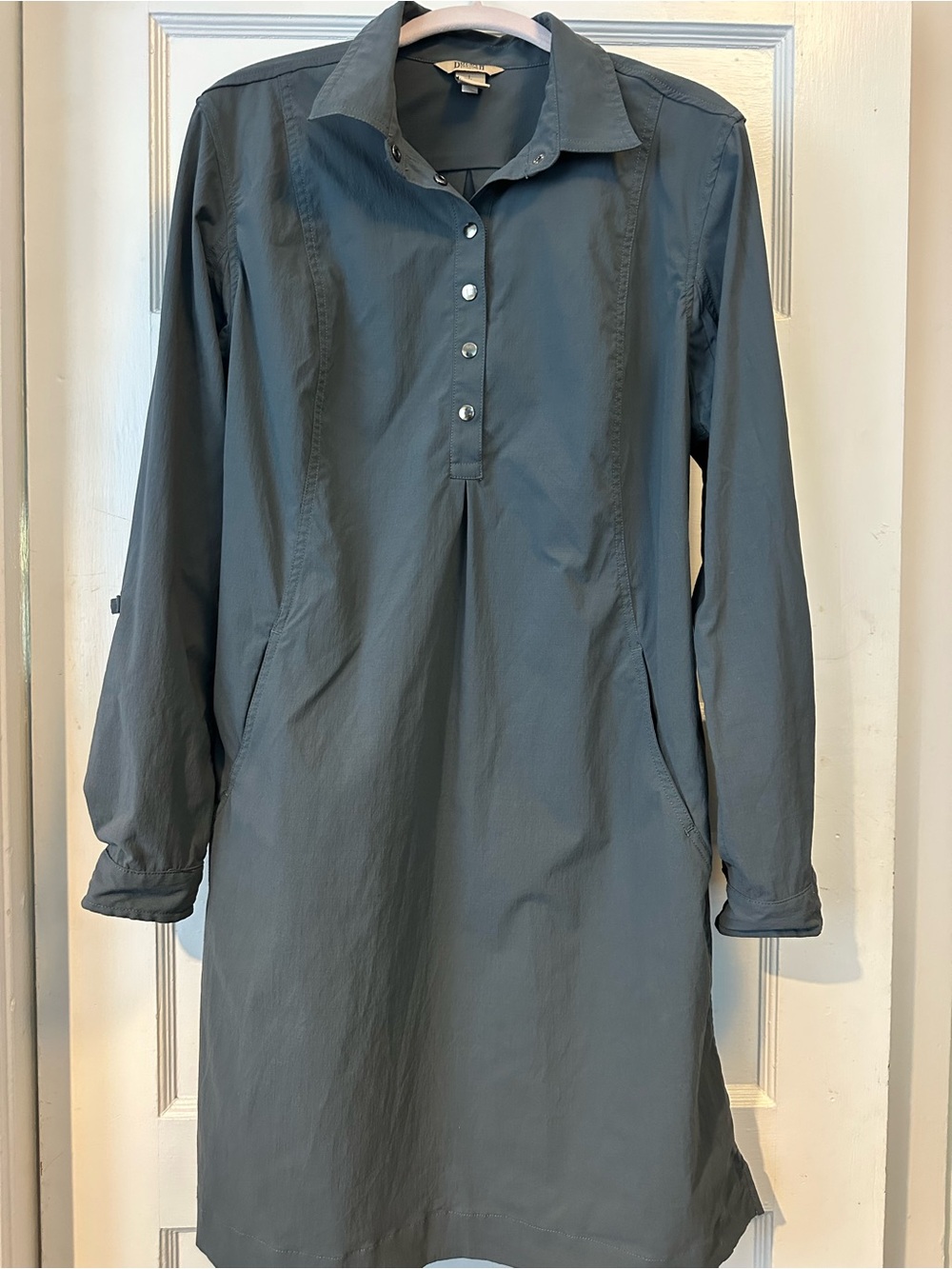 Duluth Trading Co Blue-Gray Long Sleeve Snap Shirt Dress Large- EUC
